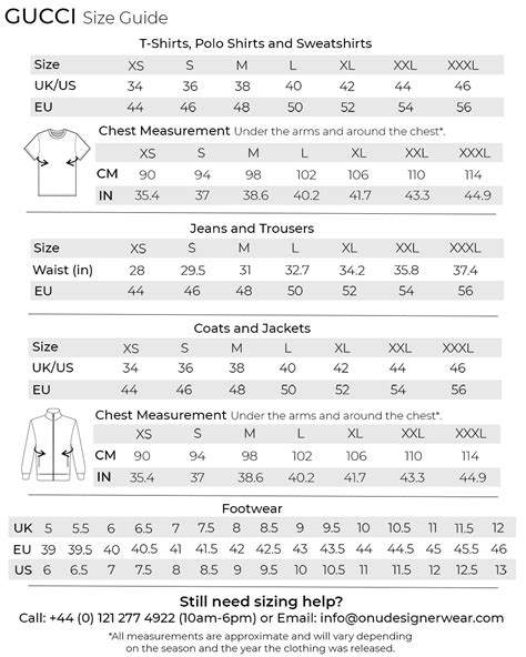 gucci clothing size chart.